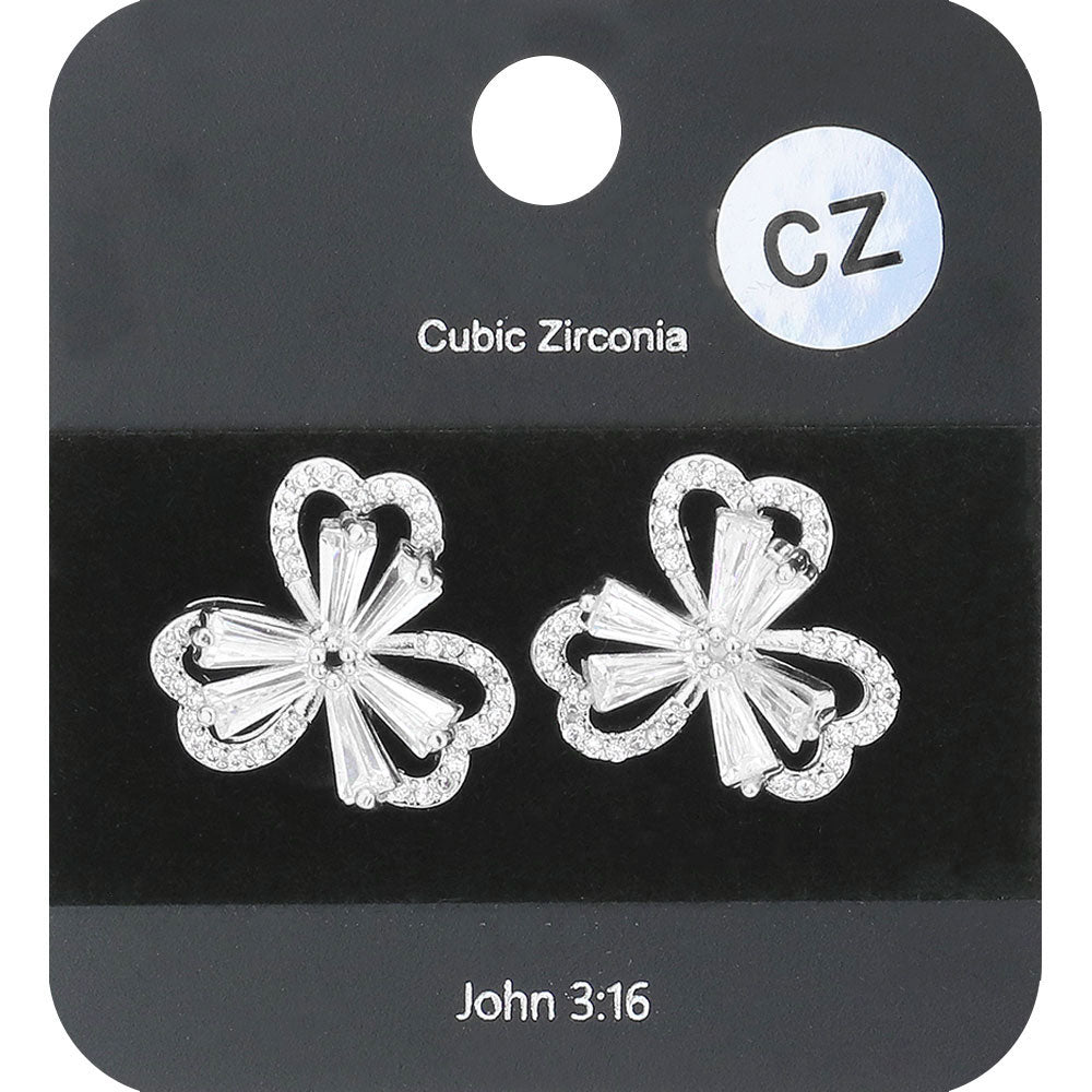 Madeline Love Rhodium CZ Stone Clover Stud Earrings