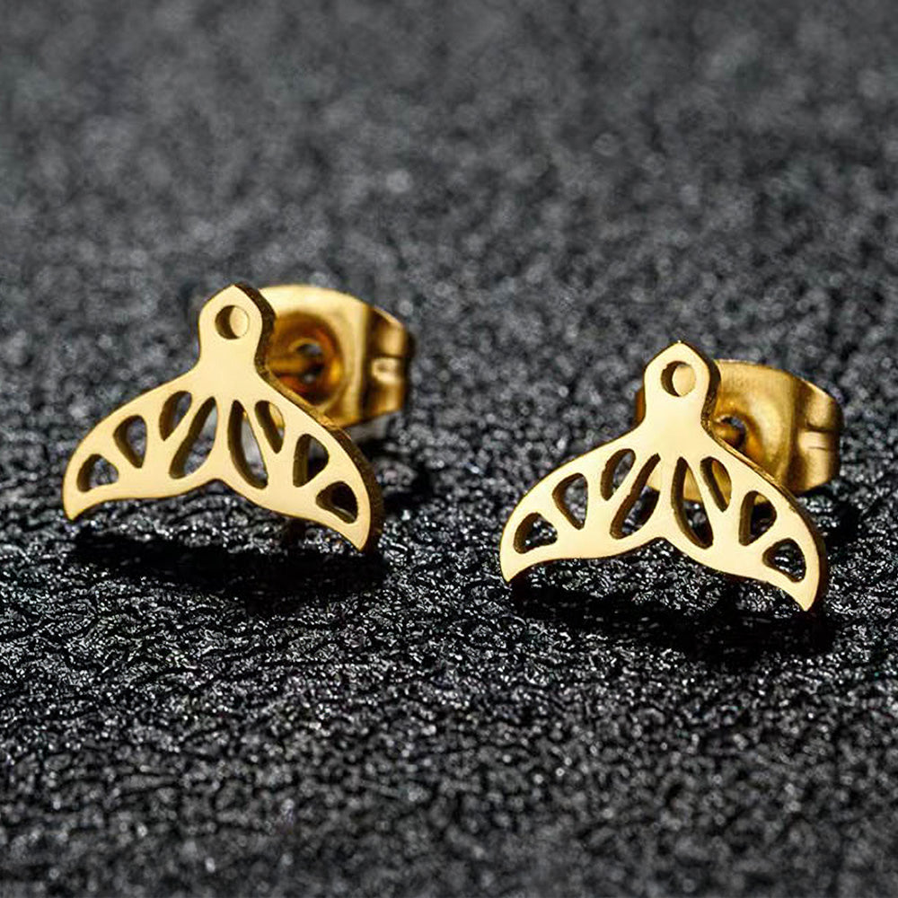 Gold Stainless Steel Whale Tale Stud Earrings