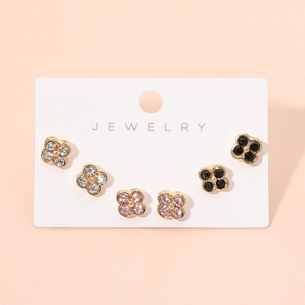 Madeline Love Multi 3Pairs - Sparkling Quatrefoil Stud Earring Set - Earrings