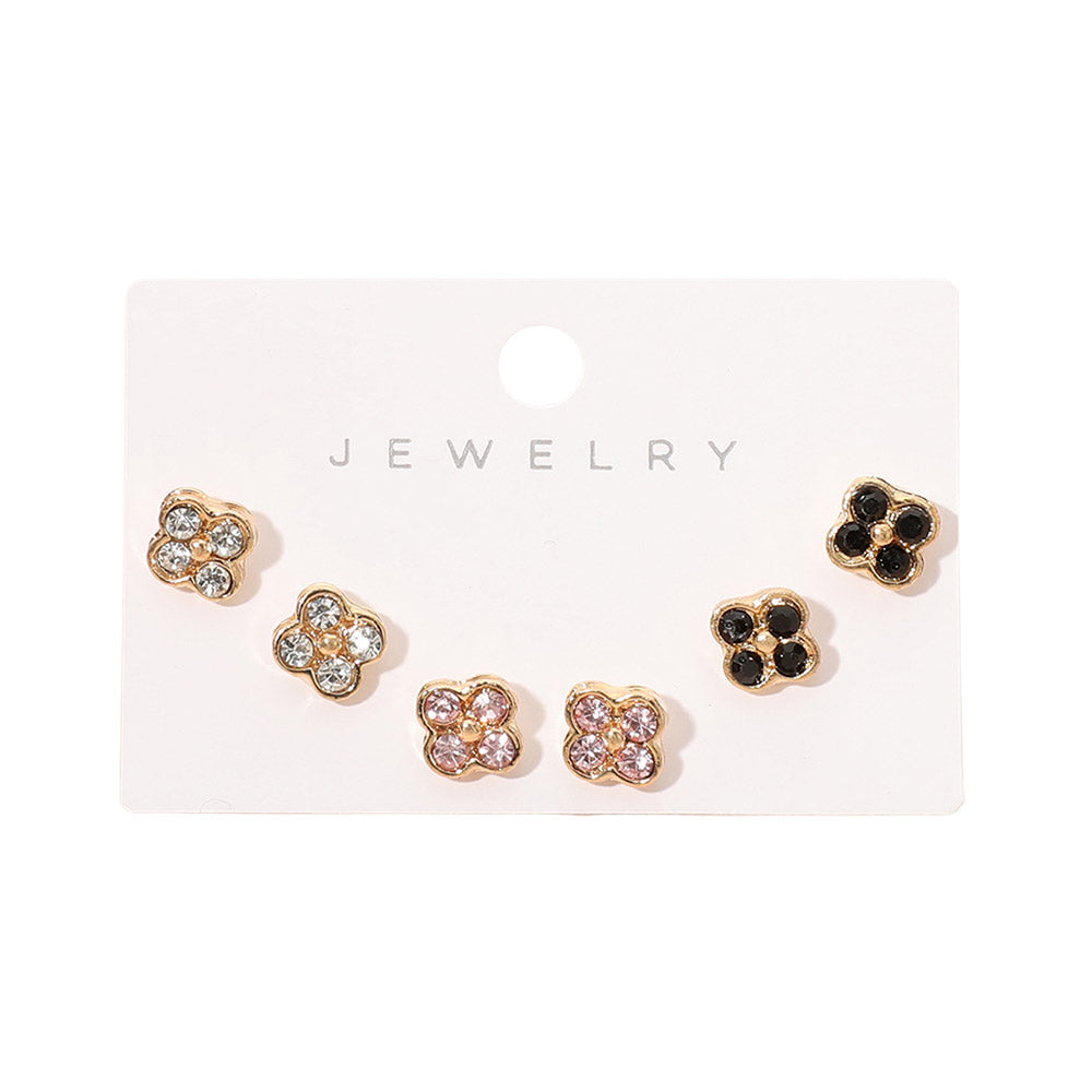 Madeline Love Multi 3Pairs - Sparkling Quatrefoil Stud Earring Set - Earrings - desc