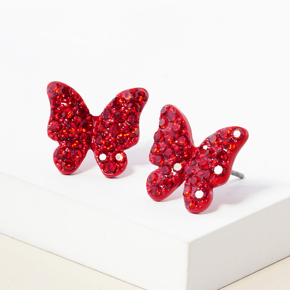Siam Rhinestone Paved Butterfly Stud Earrings