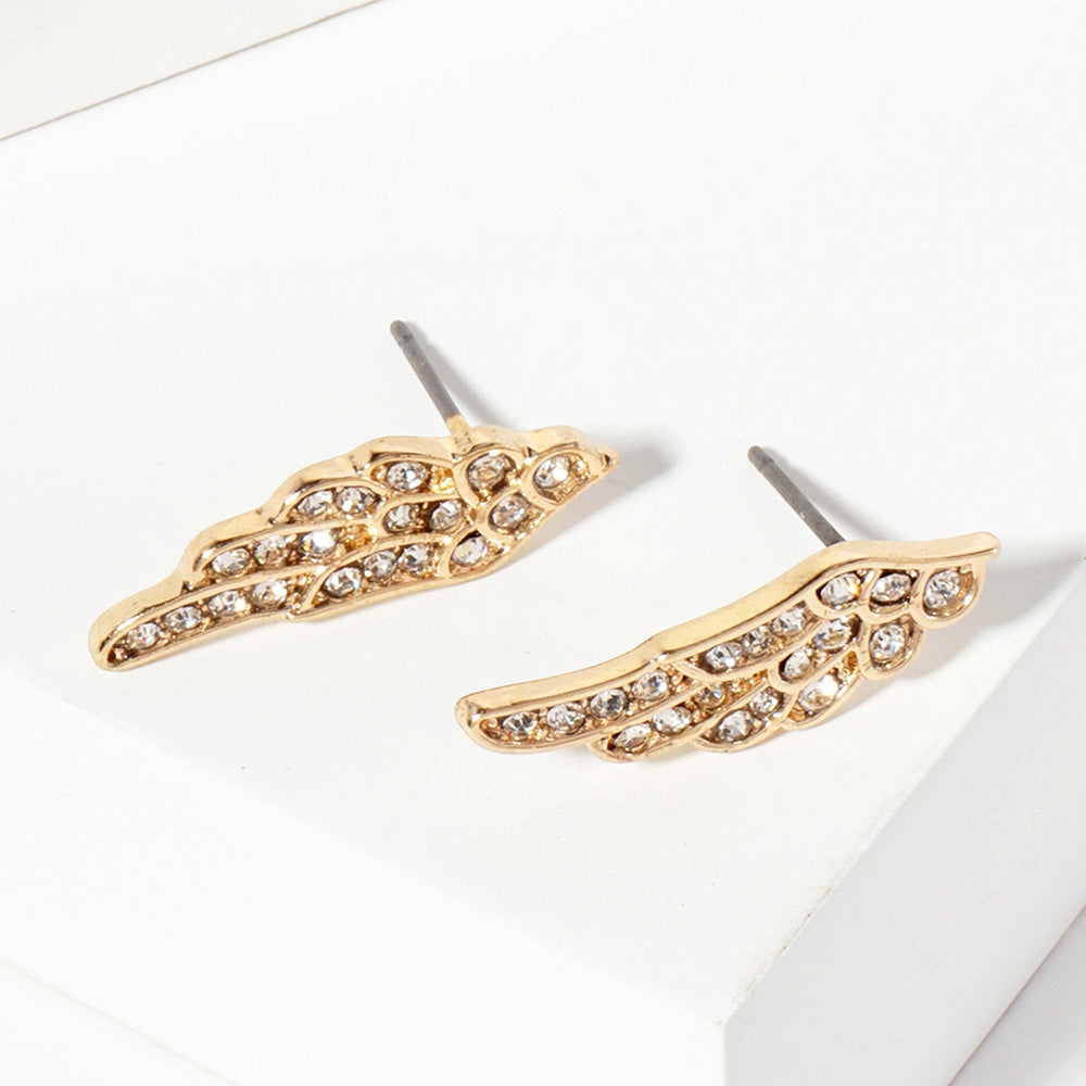 Clear, Gold Crystal Wing Stud Earrings