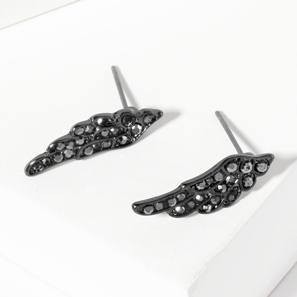 Hematite Crystal Wing Stud Earrings