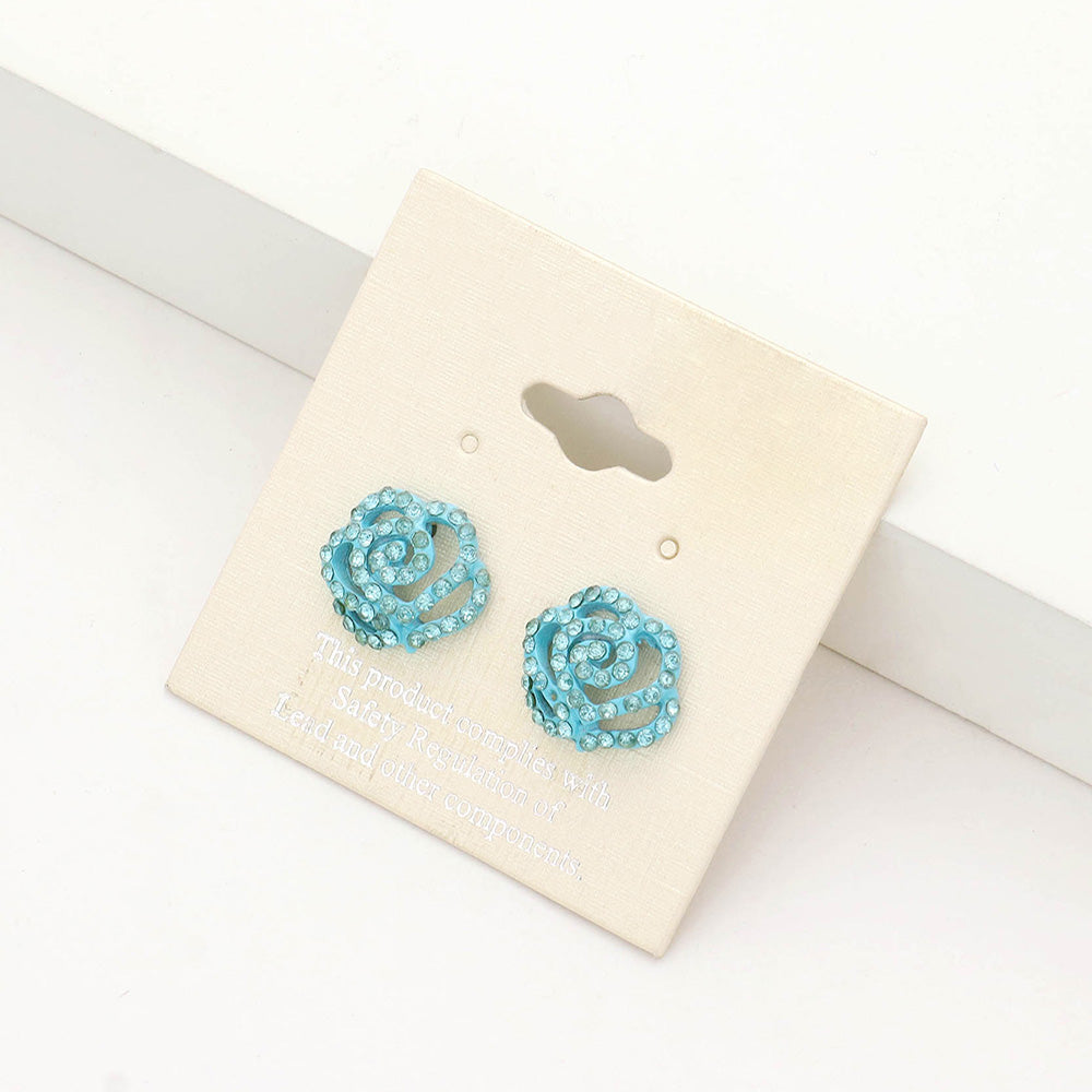 Madeline Love Aqua, Blue Crystal Pave Flower Stud Earrings