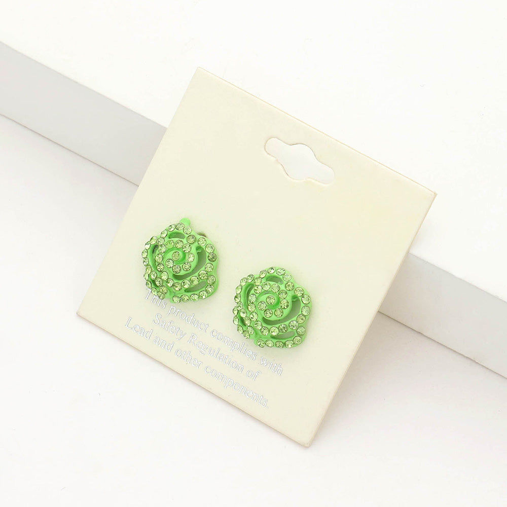Madeline Love Green, Peridot Crystal Pave Flower Stud Earrings