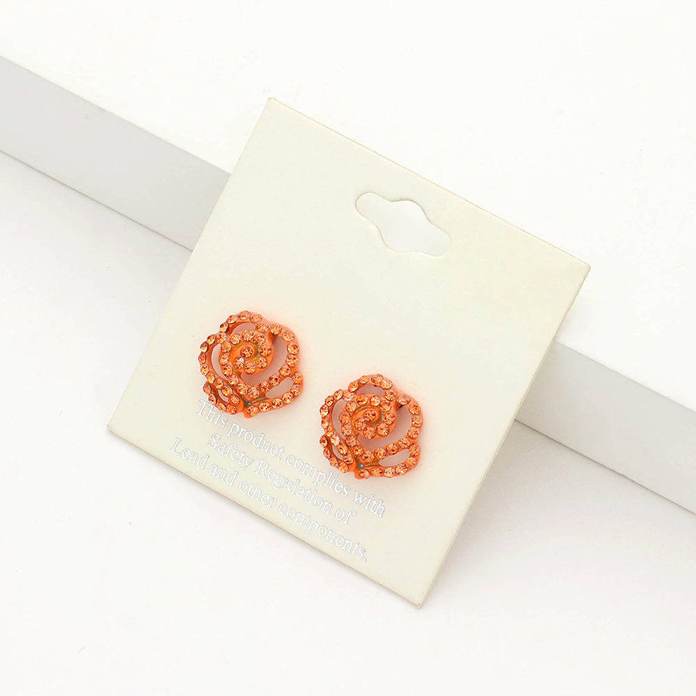 Madeline Love Orange Crystal Pave Flower Stud Earrings