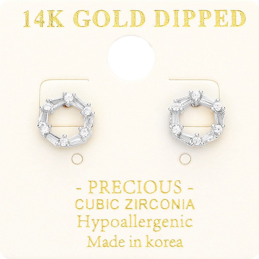 Madeline Love Rhodium 14K Gold Dipped CZ Embellished Open Circle Stud Earrings