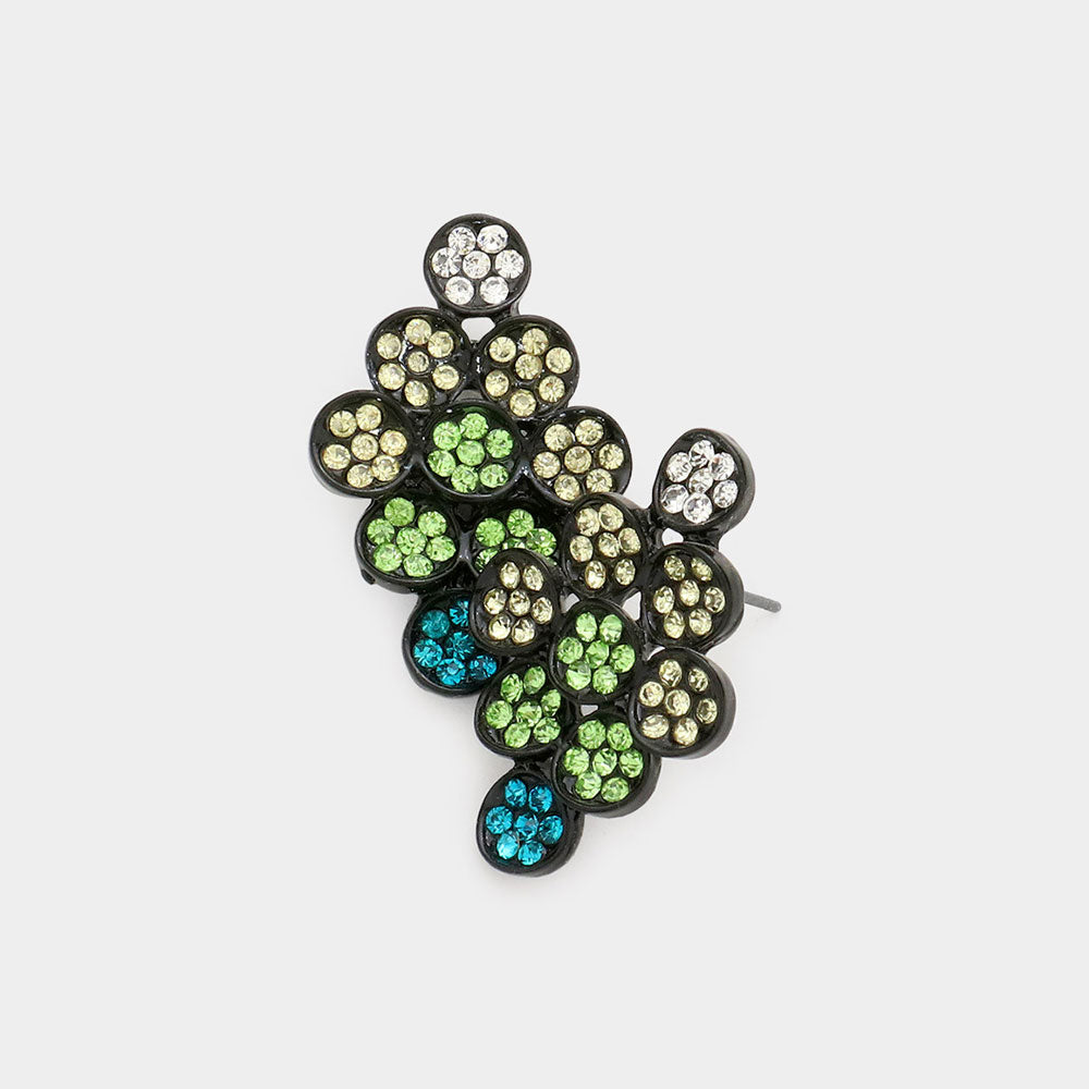 Madeline Love Black, Blue Zircon, Peridot Flower Rhinestone Paved Kite Stud Earrings