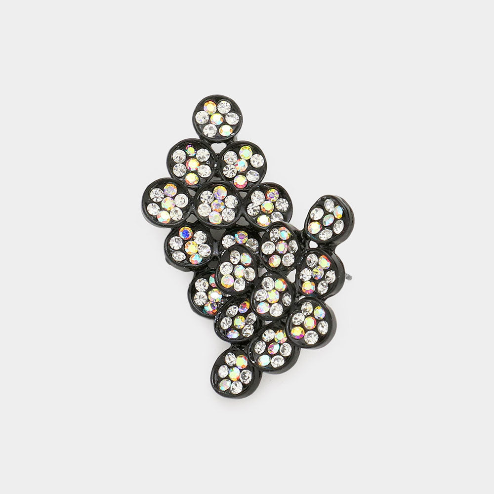 Madeline Love AB, Black, Clear Flower Rhinestone Paved Kite Stud Earrings