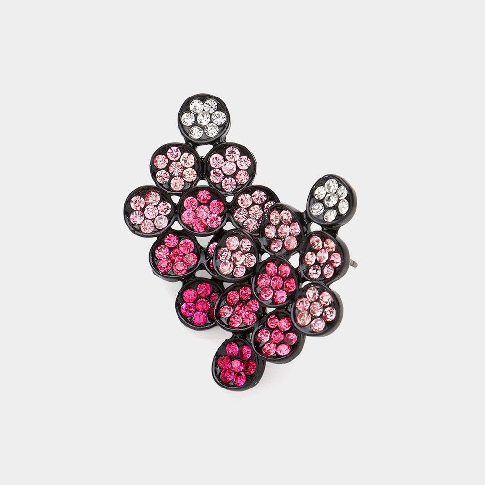 Madeline Love Black, Fuchsia, Pink Flower Rhinestone Paved Kite Stud Earrings