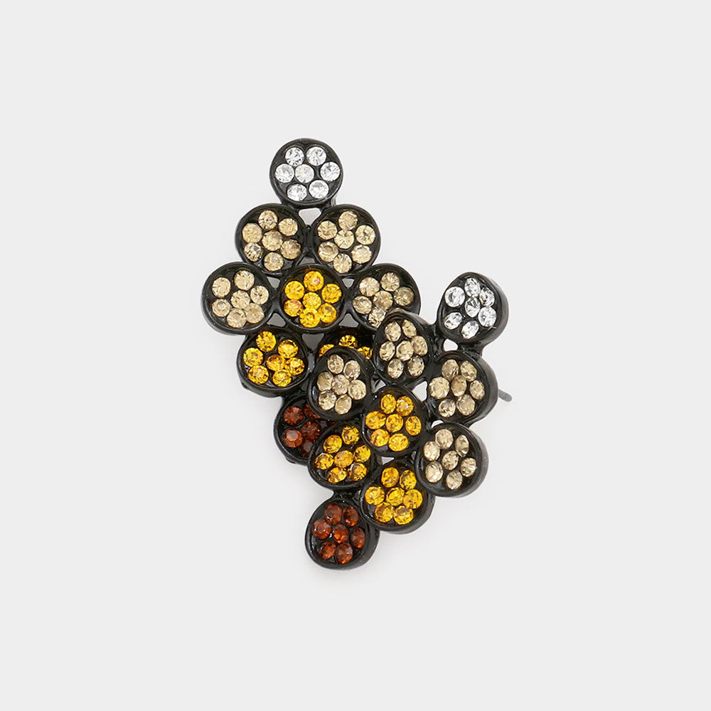 Madeline Love Black, Smoked Topaz Flower Rhinestone Paved Kite Stud Earrings