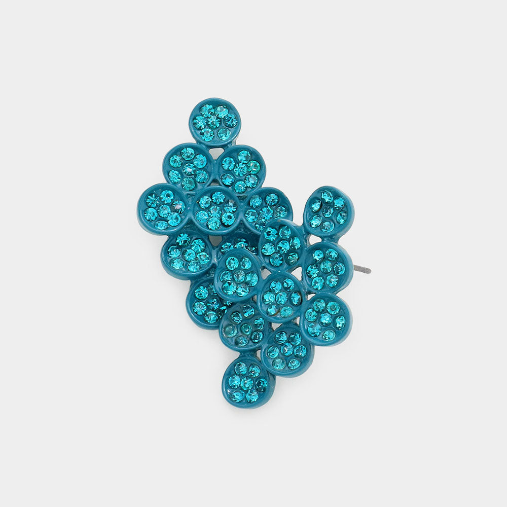 Madeline Love Blue Zircon, Teal Flower Rhinestone Paved Kite Stud Earrings