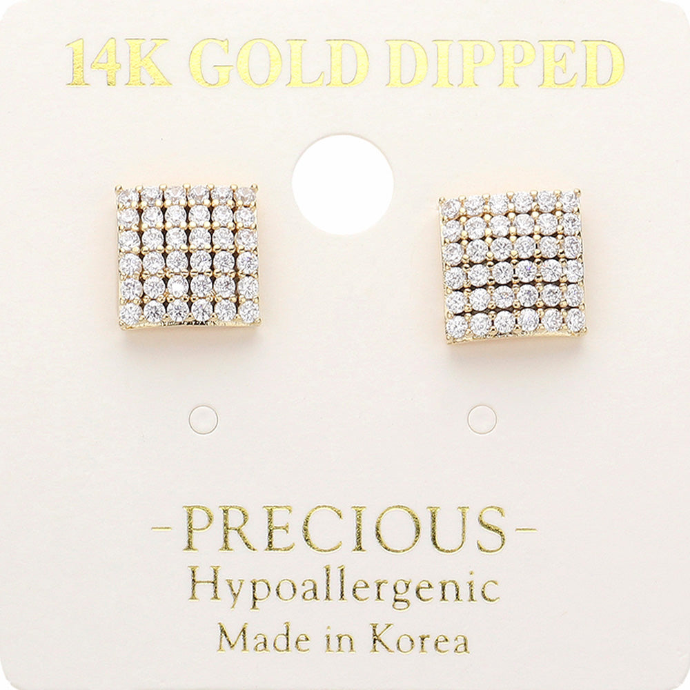 Madeline Love Gold 14K Gold Dipped Hypoallergenic Stone Paved Square Stud Earrings
