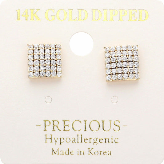 Madeline Love Gold 14K Gold Dipped Hypoallergenic Stone Paved Square Stud Earrings