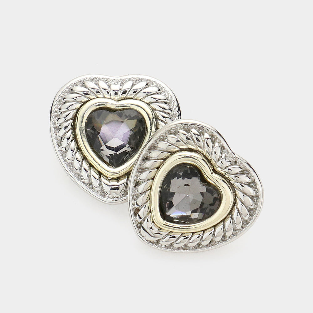 Heart Stone Pointed Stud Earrings