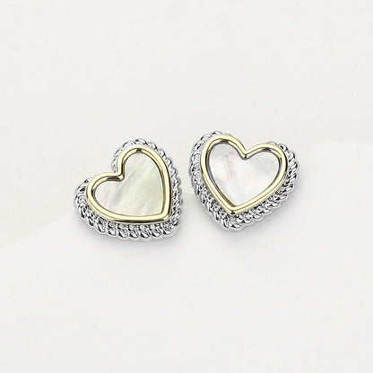 14K Gold Plated Mother Of Pearl Heart Stud Earrings - Mother of Pearl Two Tone - Earrings