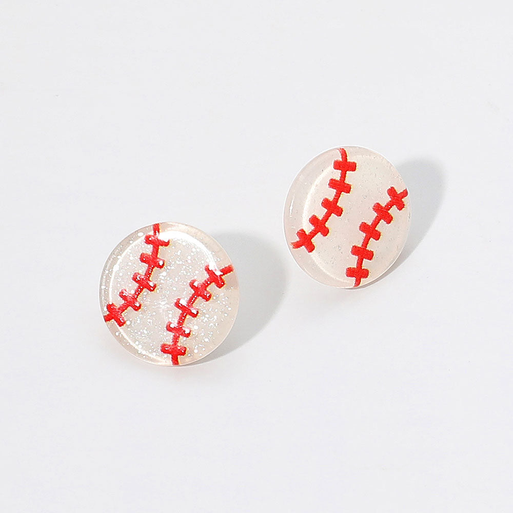 Madeline Love Red Glitter Resin Baseball Stud Earrings - Sports & Events