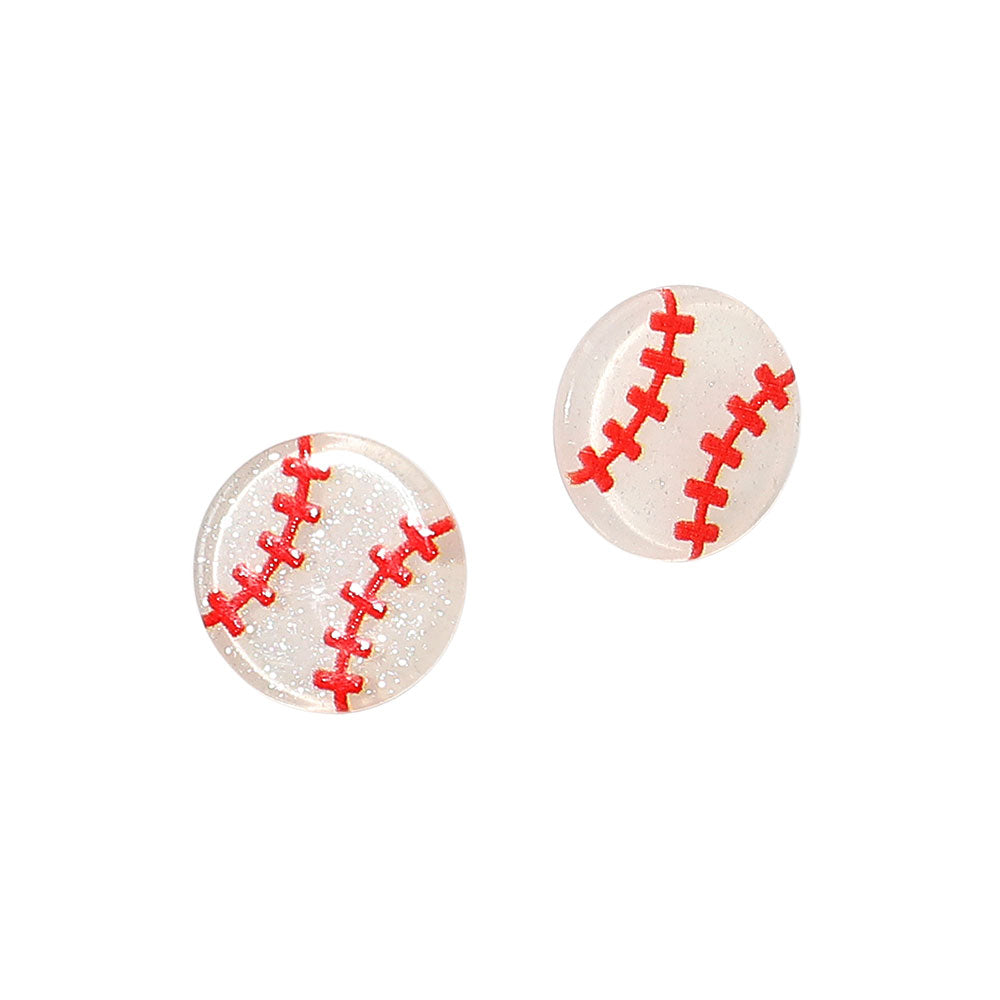 Madeline Love Red Glitter Resin Baseball Stud Earrings - Sports & Events - desc