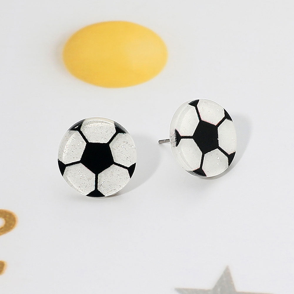 Madeline Love Black Glitter Resin Soccer Stud Earrings - Sports & Events