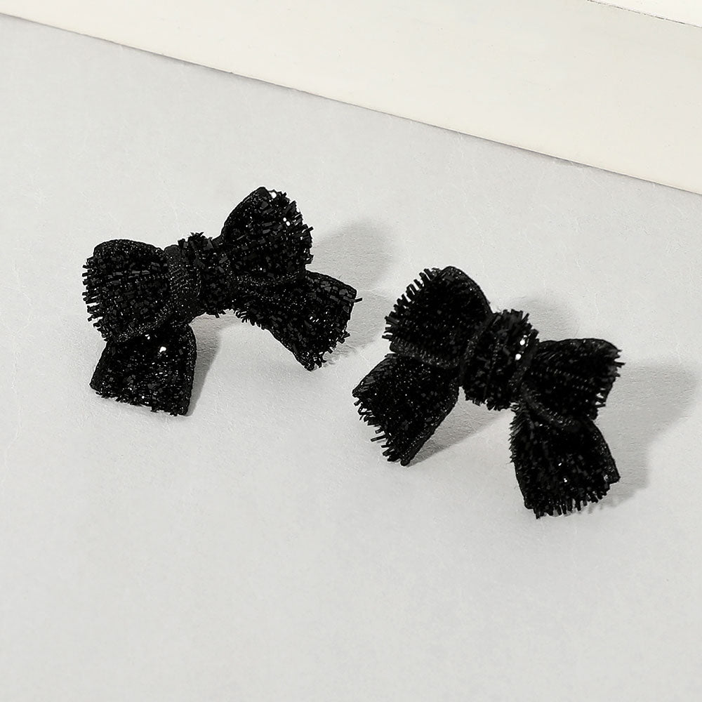 Madeline Love Black Rhinestone Pave Bow Stud Earrings