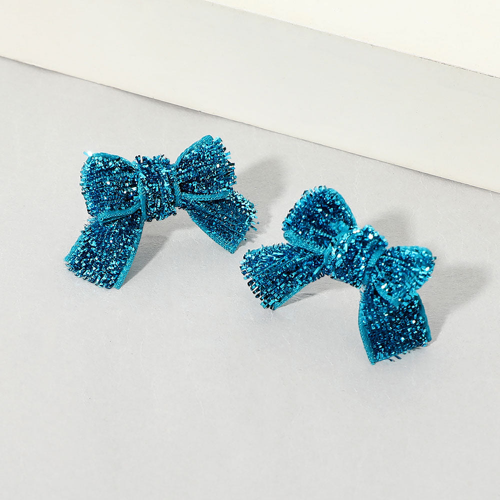 Madeline Love Blue Rhinestone Pave Bow Stud Earrings