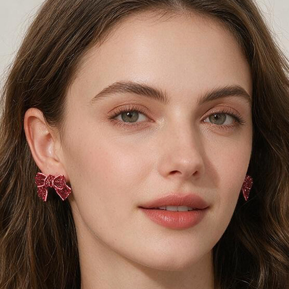 Madeline Love Pink Rhinestone Pave Bow Stud Earrings