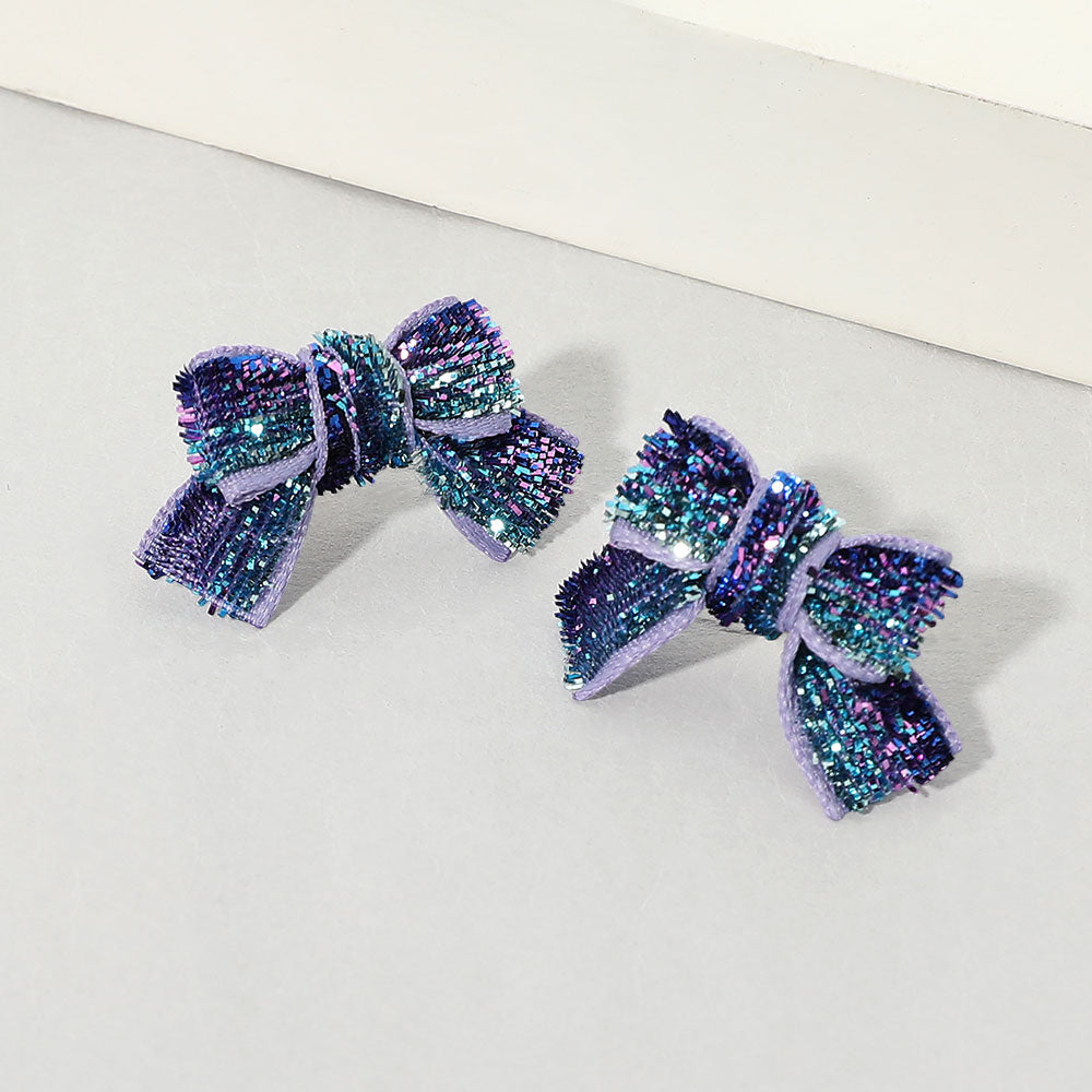 Madeline Love Purple Rhinestone Pave Bow Stud Earrings