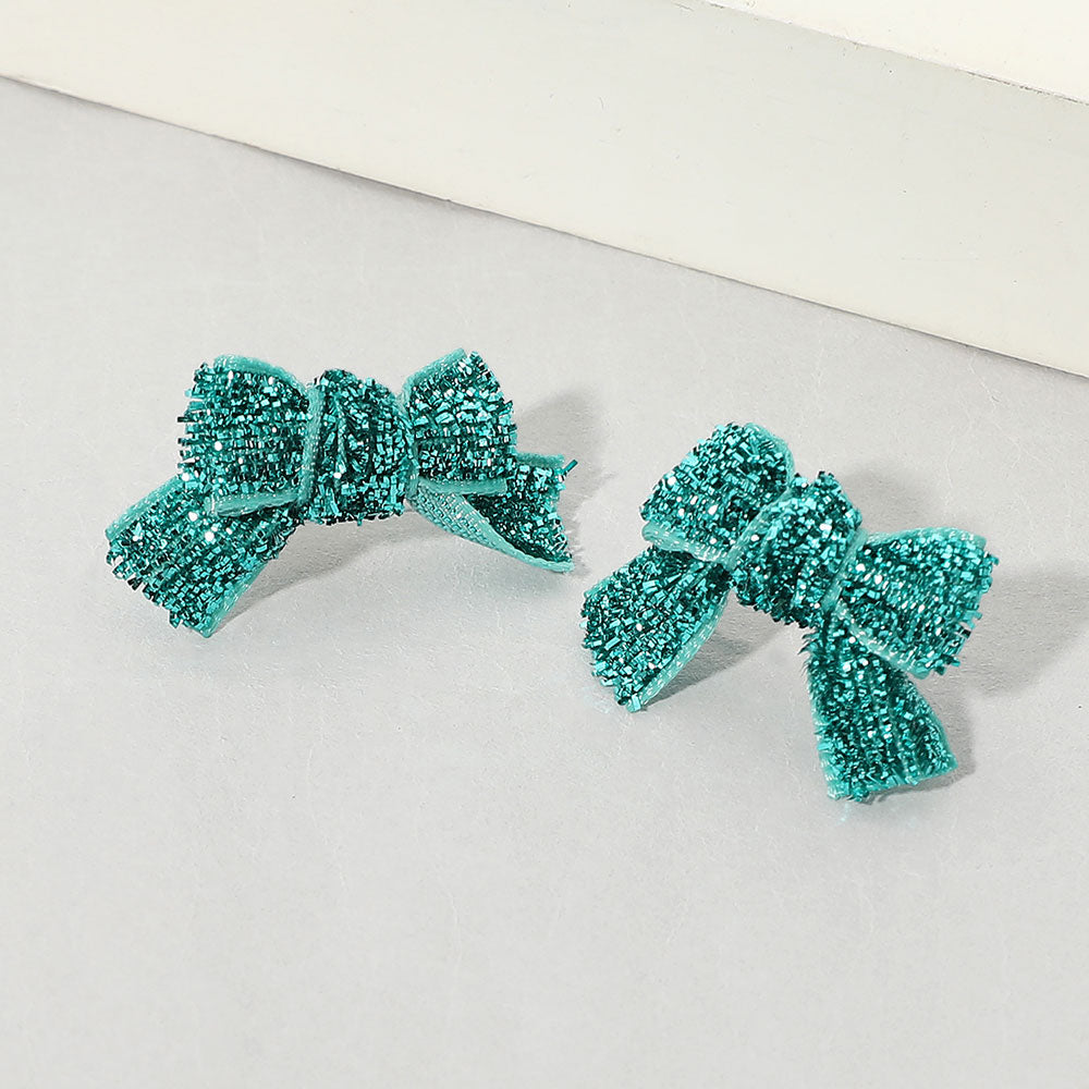 Madeline Love Turquoise Rhinestone Pave Bow Stud Earrings