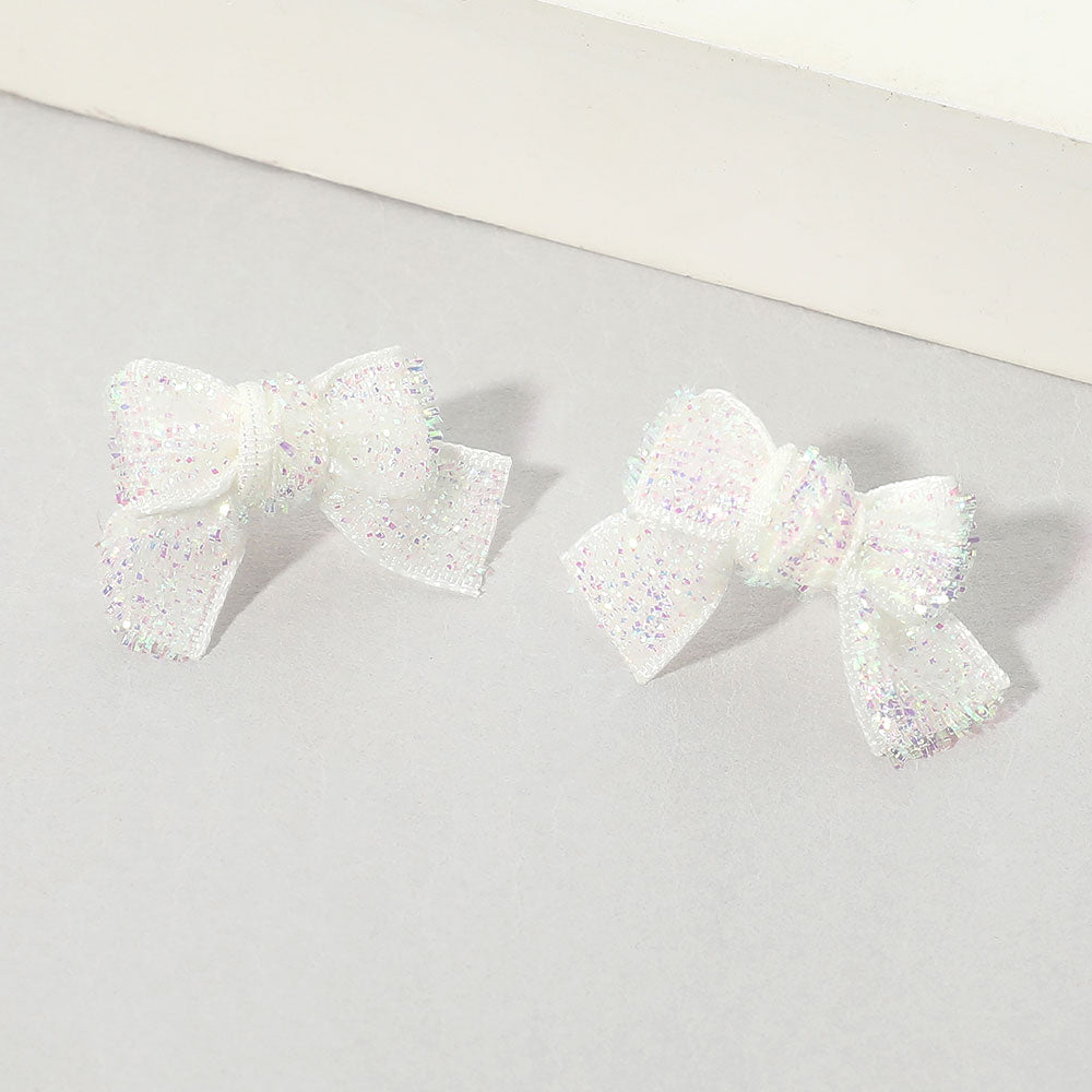 Madeline Love White Rhinestone Pave Bow Stud Earrings