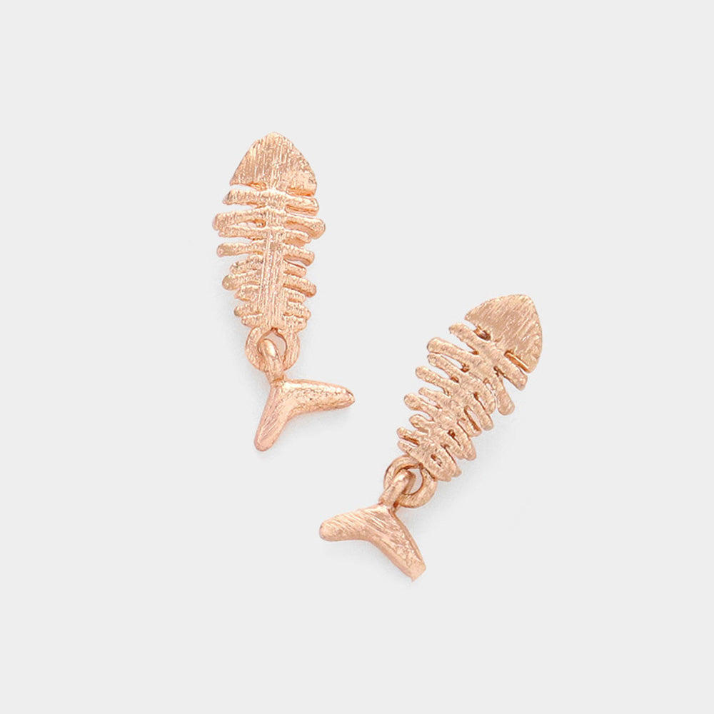 Madeline Love Rose Gold Metal Fishbone Sterling Silver Post Stud Earrings