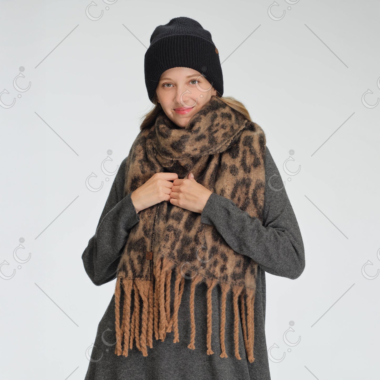 C.C Woven Leopard Print Scarf