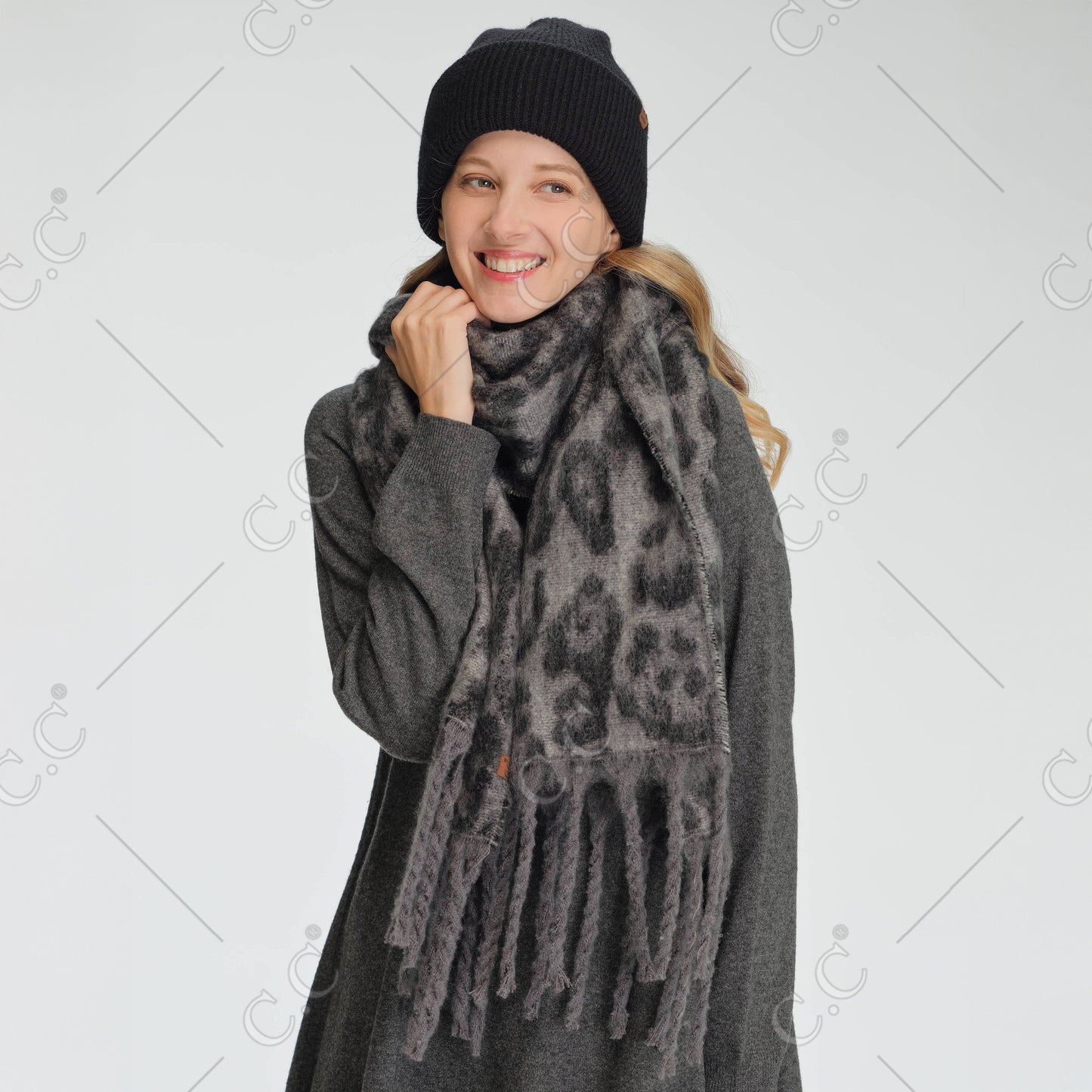 C.C Woven Leopard Print Scarf