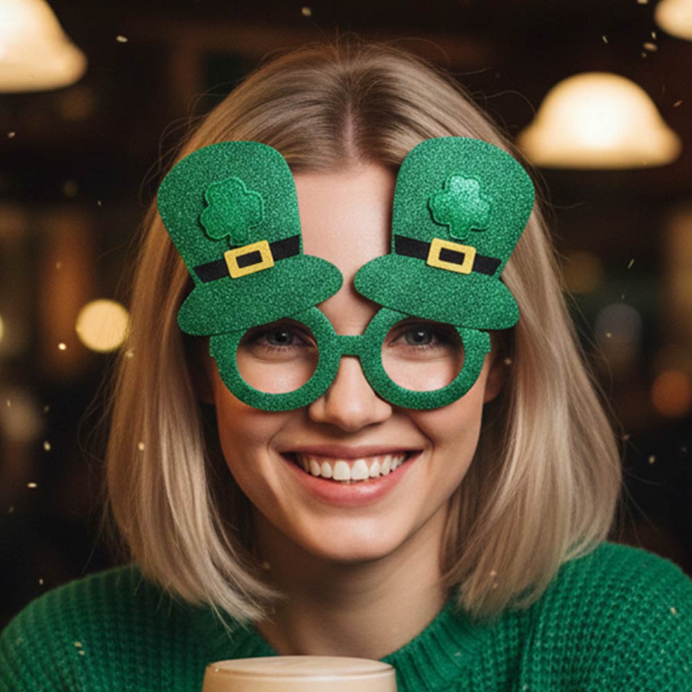 Madeline Love Green St Patricks Day Glitter Leprechaun Hat Party Glasses - Sunglasses