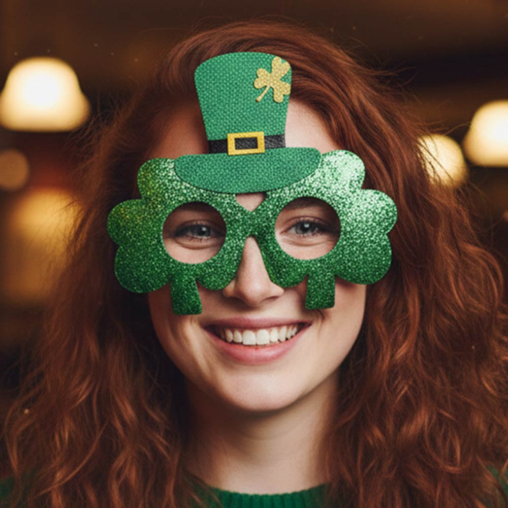 Madeline Love Green St Patricks Day Glitter Shamrock Party Glasses - Sunglasses