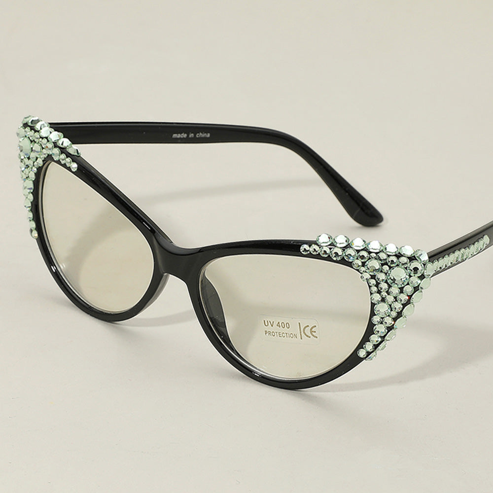 Madeline Love Black, Chrysolite Bubbly Crystal Cat Eye Optical Glasses - Sunglasses