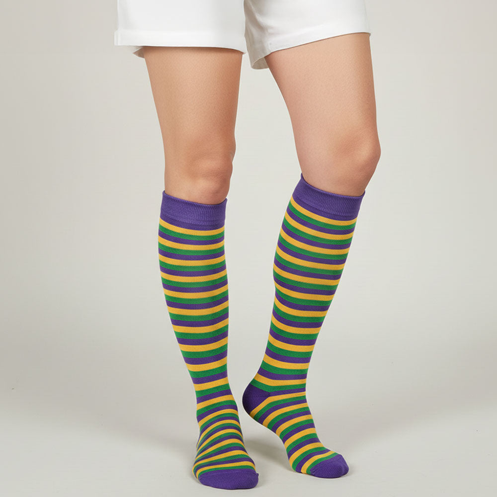 Madeline Love Multi Mardi Gras Striped Knee-High Socks - Jewelry