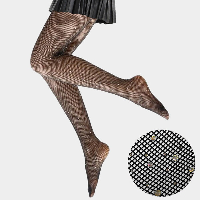 Madeline Love AB, Black Crystal Embellished Fishnet Pantyhose Tights - Jewelry