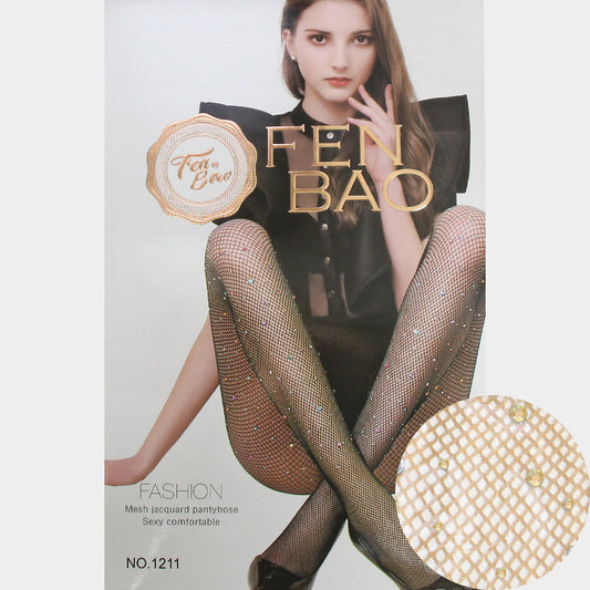 Madeline Love AB, Neutral Crystal Embellished Fishnet Pantyhose Tights - Jewelry