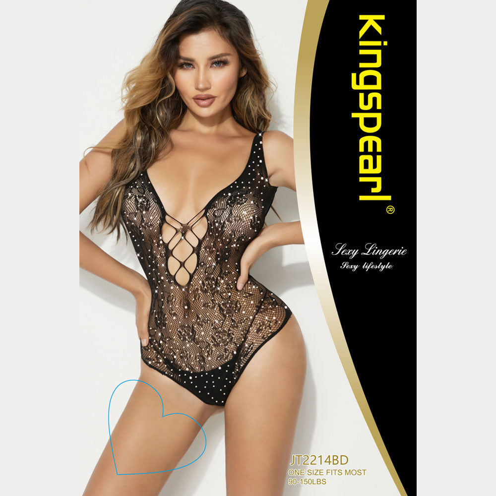 Madeline Love Black Stone Embellished Fishnet Body Stocking - Hair Accessories