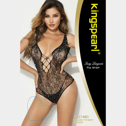Madeline Love Black Stone Embellished Fishnet Body Stocking - Hair Accessories