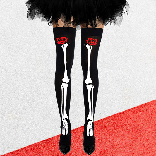 Madeline Love Black Rose Flower Skull Skeleton Halloween Costume Tight High Stockings - Jewelry