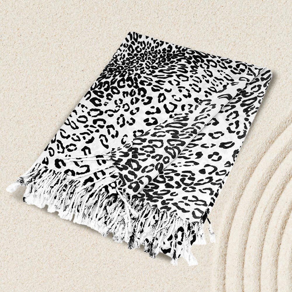 Madeline Love Leopard, White Leopard Print Pashmina Scarf Shawl - Scarves & Wraps