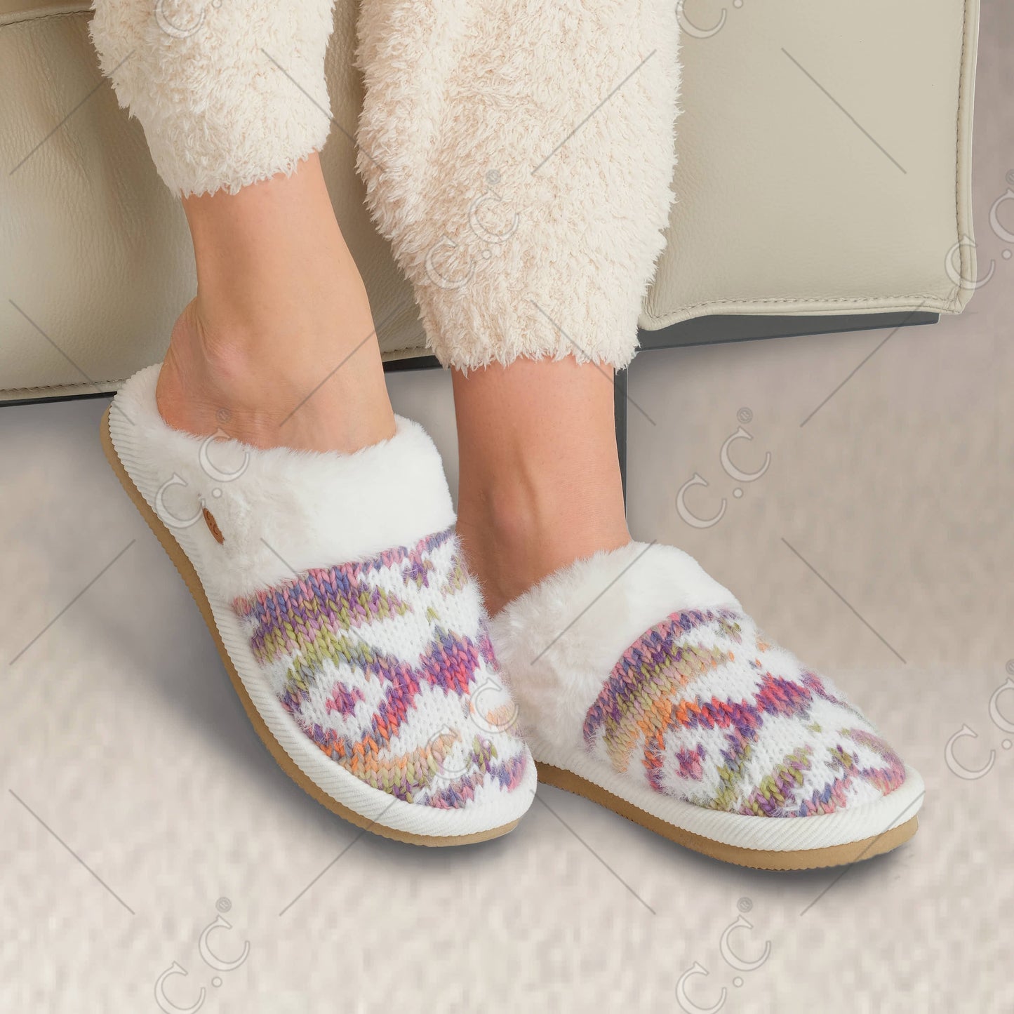 C.C Ombre Aztec Knitted Slippers With The Faux Fur Cuff