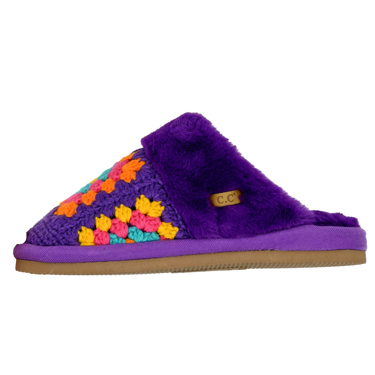 C.C Multi Color Crochet Slippers With The Faux Fur Cuff