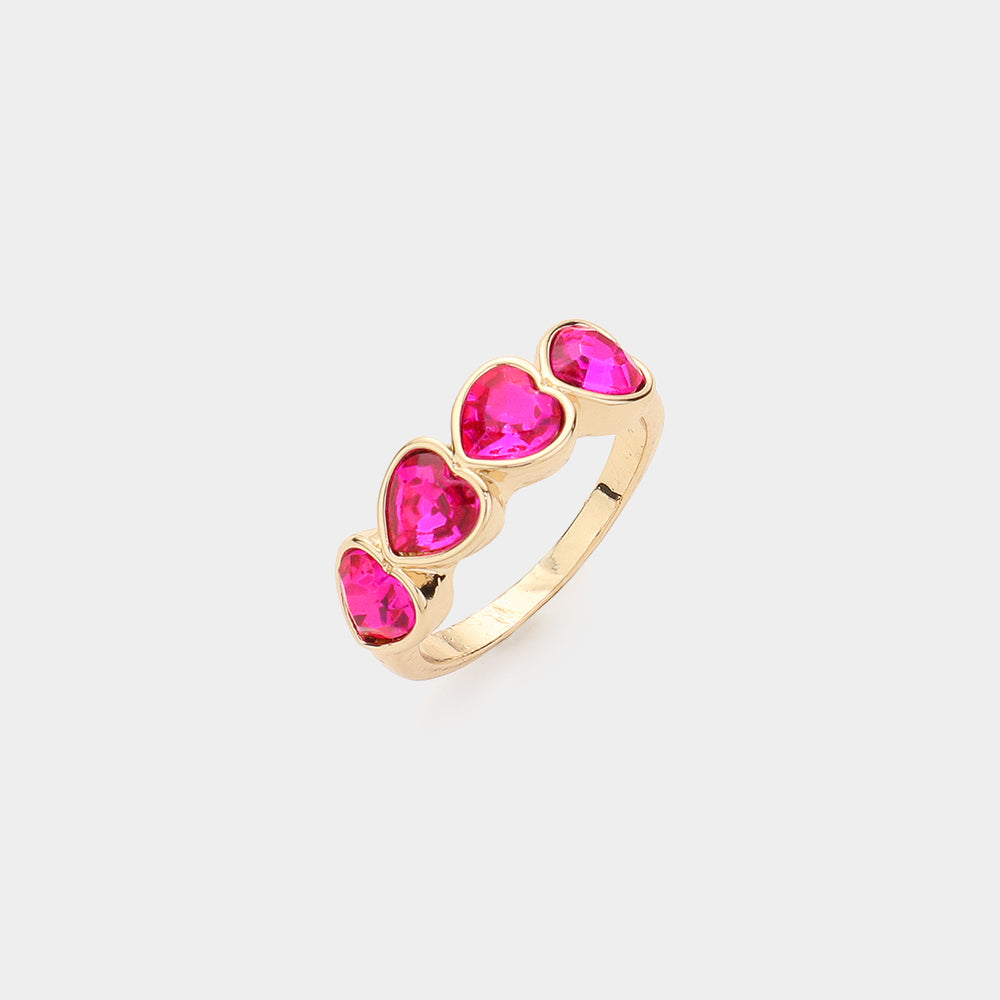 Heart Stone Cluster Ring - Fuchsia