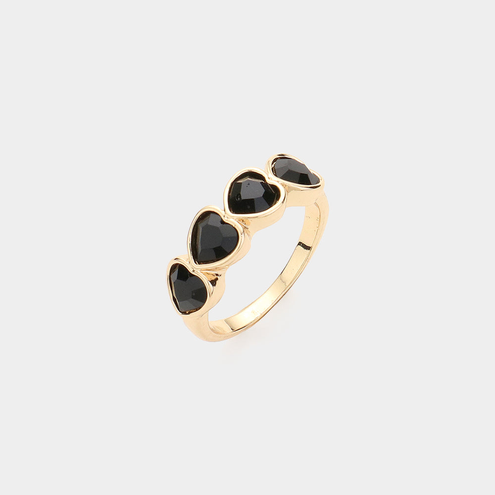 Heart Stone Cluster Ring - Jet Black