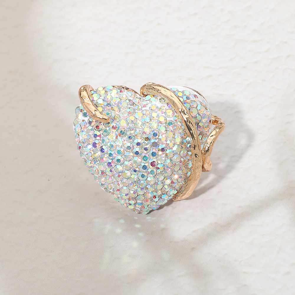 Madeline Love AB, Gold Bold Rhinestone Studded Heart Accent Ring - Hair Accessories