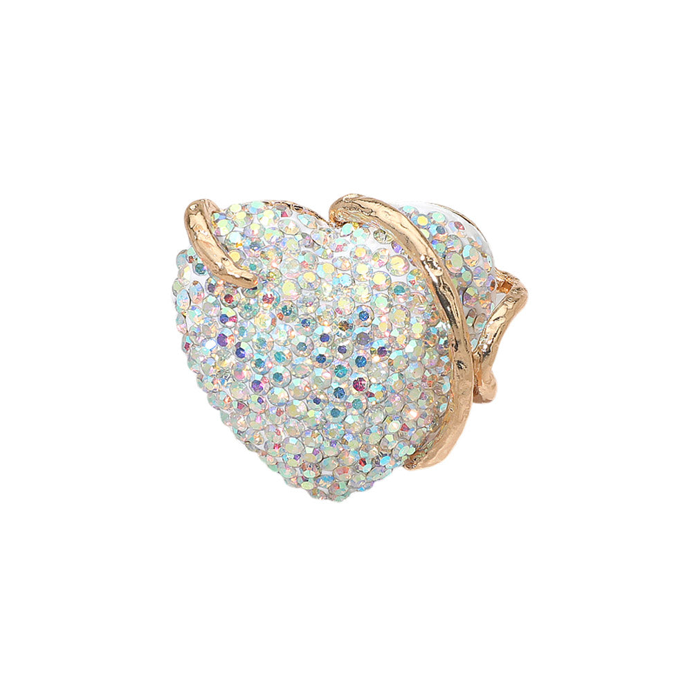 Madeline Love AB, Gold Bold Rhinestone Studded Heart Accent Ring - Hair Accessories - desc
