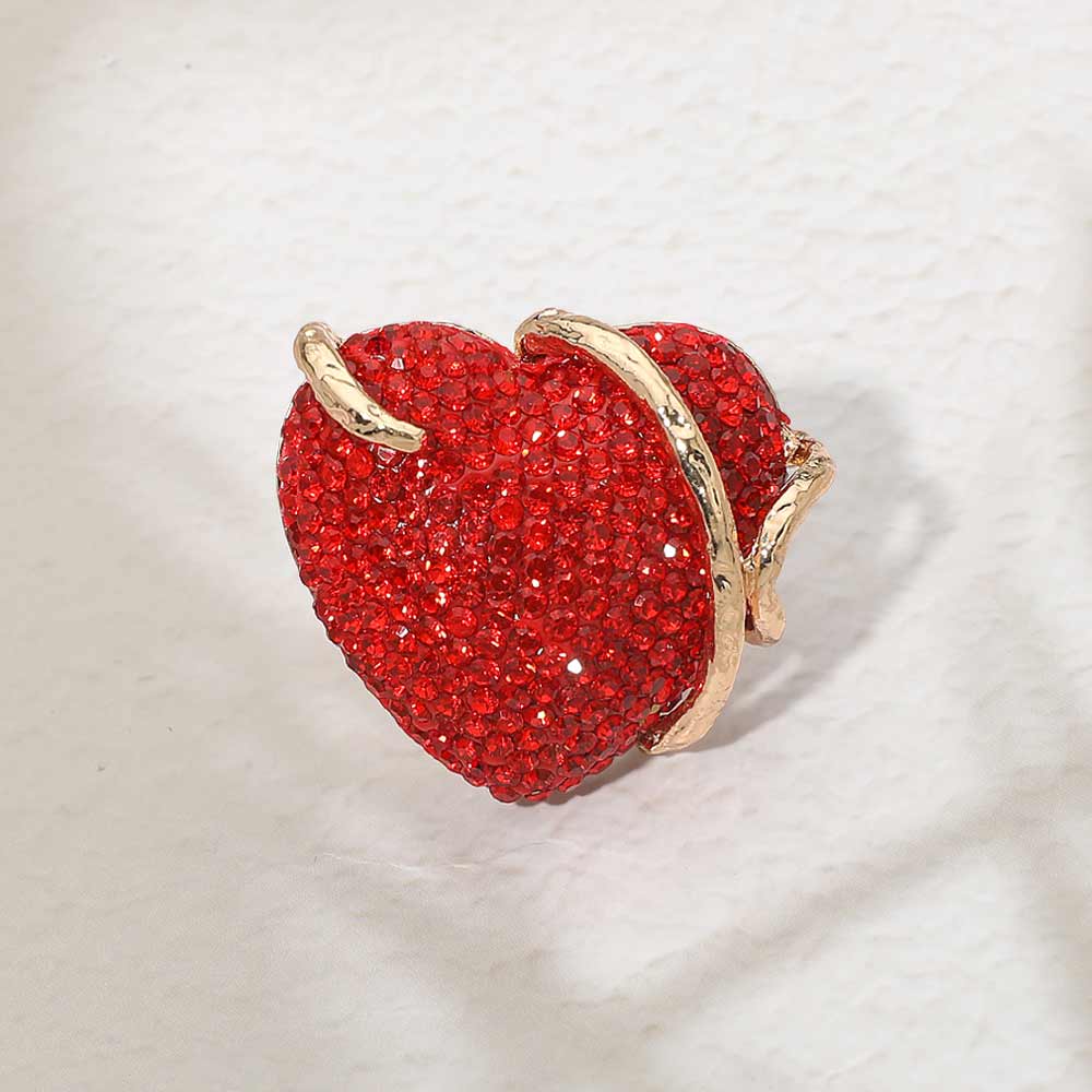 Madeline Love Gold, Red Bold Rhinestone Studded Heart Accent Ring - Hair Accessories