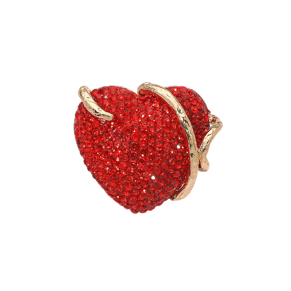 Madeline Love Gold, Red Bold Rhinestone Studded Heart Accent Ring - Hair Accessories - desc